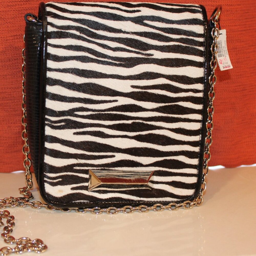 NWT White House/Black Market Zebra Stripe Genuine Calf Hair Leather Shoulder Bag
